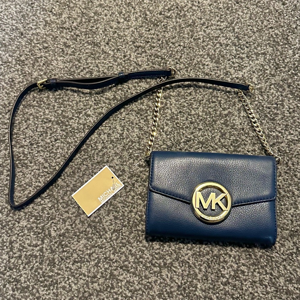 NWT Michael Kors Leather Hudson LG Phone Crossbody - Navy